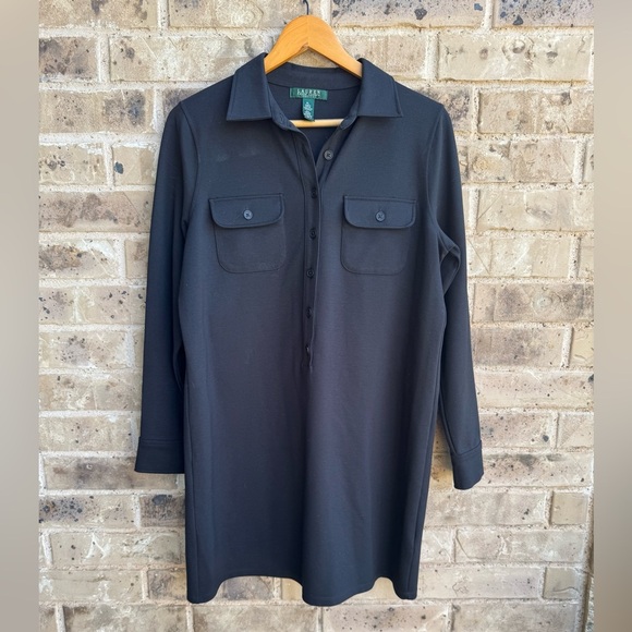 Lauren Ralph Lauren Women’s Black Long Sleeve Straight Collared Dress. Size PL - Picture 1 of 10